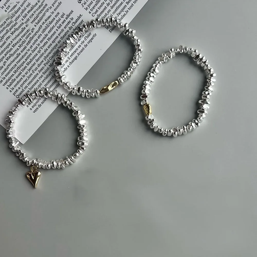 여성용 빈티지 불규칙 CCB 비즈 체인, 하트 펜던트 쥬얼리, 발렌타인 선물, 3 개/세트, 신상 패션 팔찌, B064