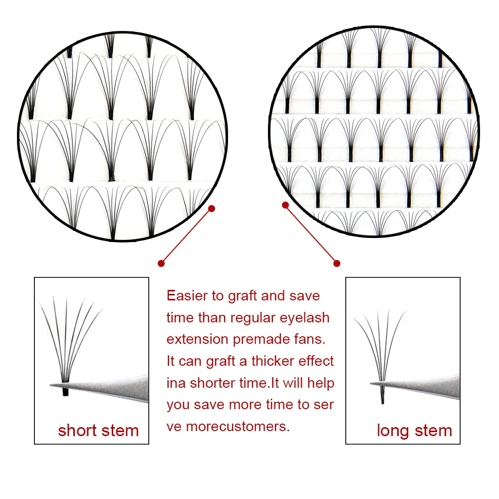 Abonnie Long Stem Premade Fans Lash 러시안 볼륨 속눈썹 연장 Premade Volume Fans Faux Mink 프리미엄 속눈썹 용품 3D-6D