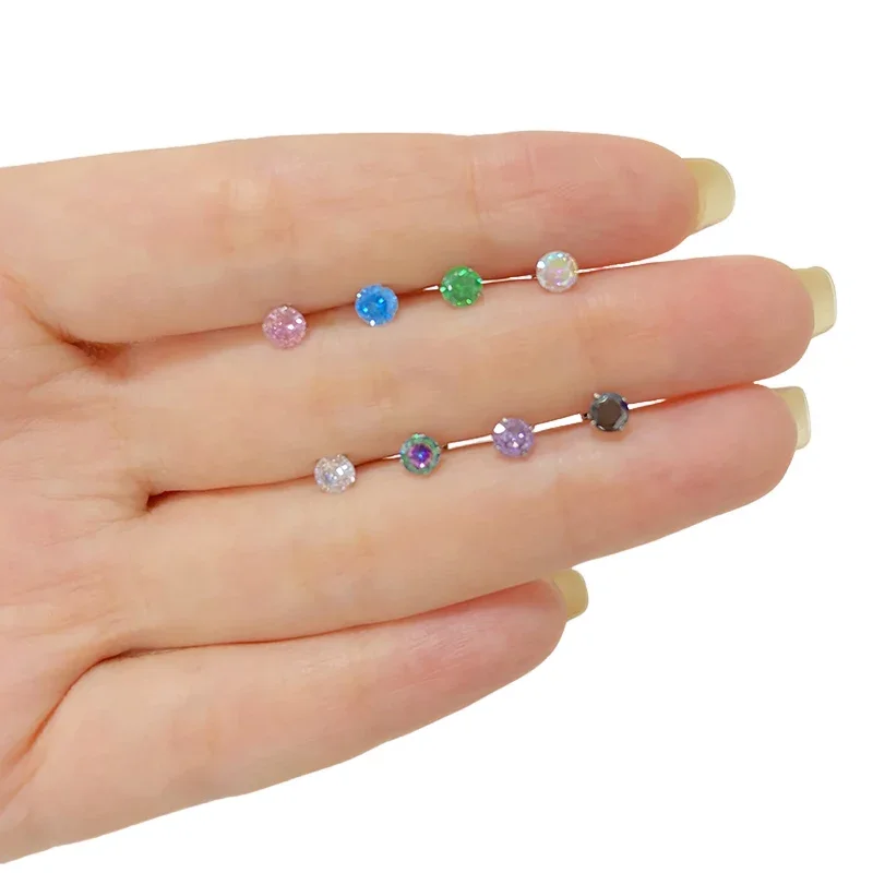 ASTM F136 티타늄 PIERC 귀 립 스터드, 원형 CZ 탑 Labret 코 스터드 스레드 귀걸이 멀티 사이즈 바디 피어싱 쥬얼리