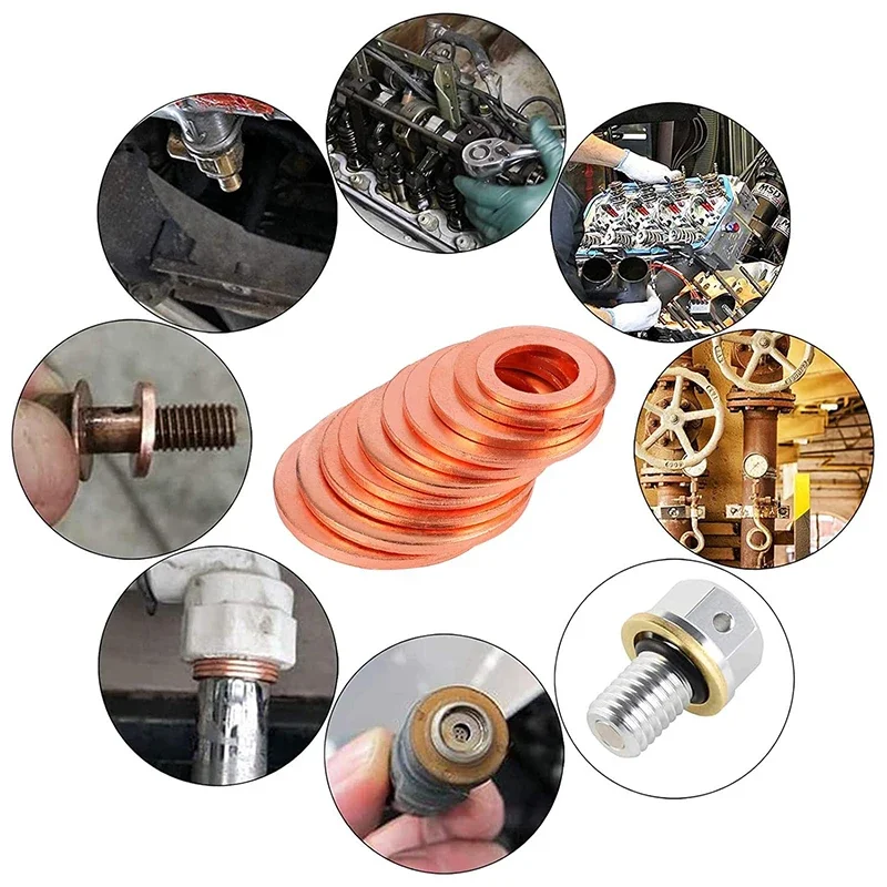 구리 와셔 개스킷 너트 및 볼트 세트, 실링 솔리드 개스킷 와셔 플랫 링 도장 모음 키트, 섬프 플러그용, 400 개, 300 개, 100 개