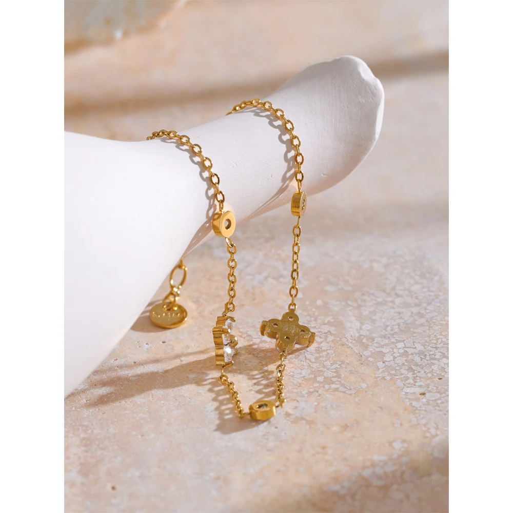 Yhpup 섬세한 큐빅 지르코니아 꽃 체인 얇은 팔찌 팔찌 스테인레스 스틸 녹 증거 사무실 숙녀 세련된 보석 새로운 선물