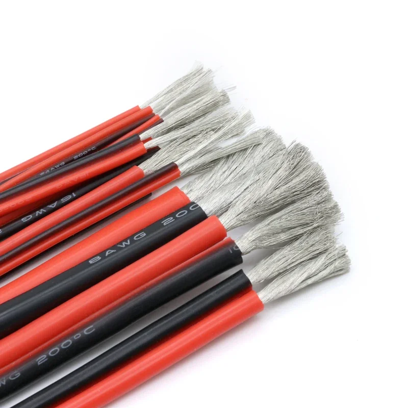 1/2/5M 구리 와이어 실리콘 고무 케이블 소프트 30 28 26 24 22 20 18 16 14 12 10 8 AWG 2 핀 유연한 DIY LED 커넥터 블랙 레드