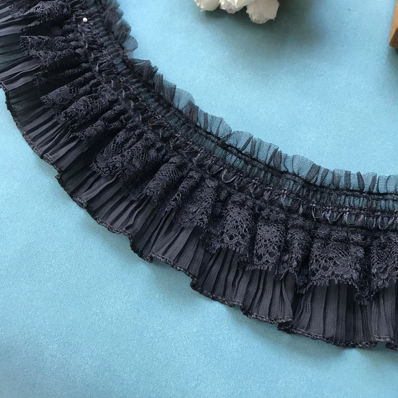 1 야드 화이트 블랙 스트레치 레이스 레이어 리본 탄성 프릴 트림 봉제 의류 DIY 공예