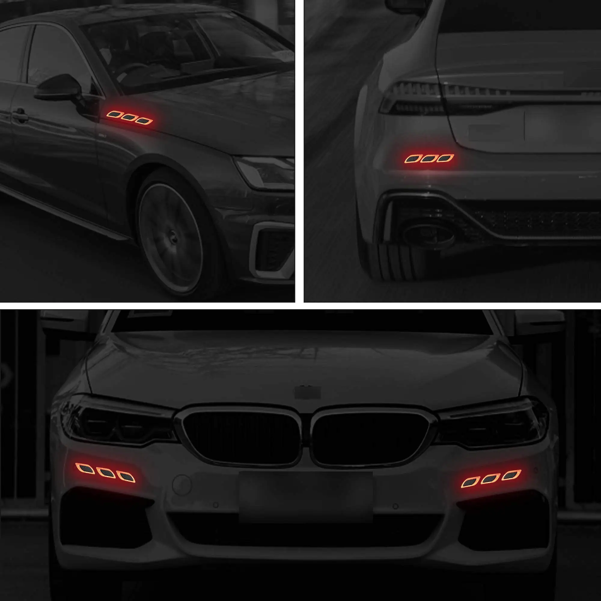 3D 자동차 스타일링 반사 스트립 탄소 섬유 반사판 스티커 트럭 자동 안전 경고 테이프 자동차 외관 액세서리 6pcs