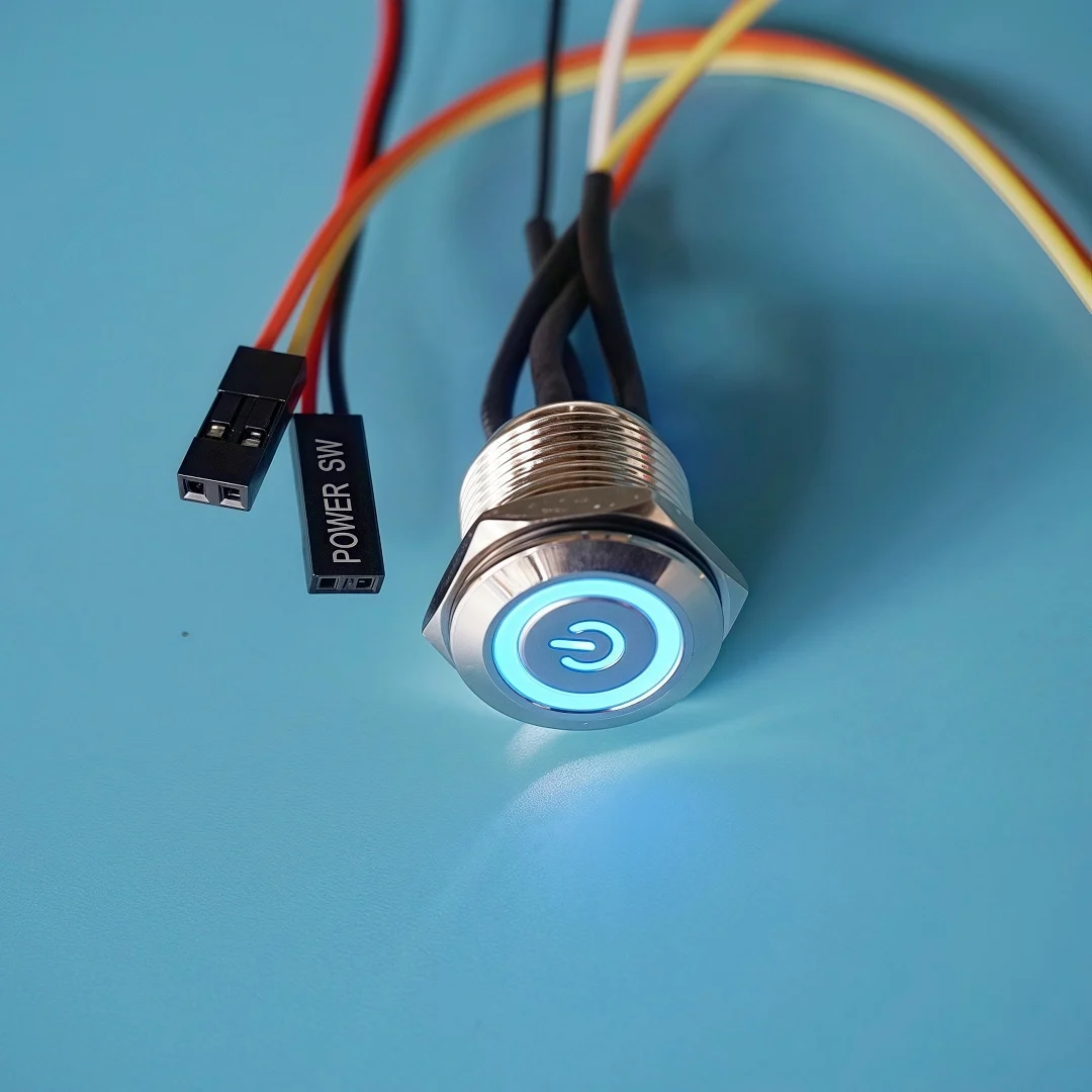 12mm/16mm19mm PC 전원 스위치 호스트 시작 재시작 LED 금속 버튼(50cm DuPont 라인 포함)