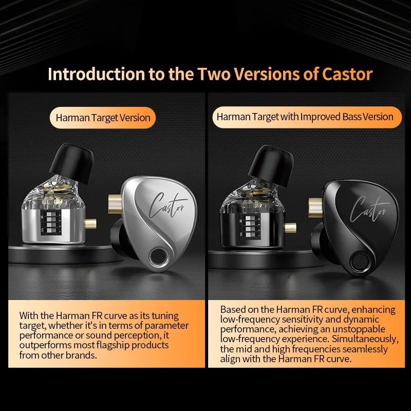 KZ Castor In Ear HiFi 이어폰 2 다이나믹 하이 엔드 조정 가능한 밸런스드 아마츄어 이어폰 모니터 헤드폰 취소 이어 버드