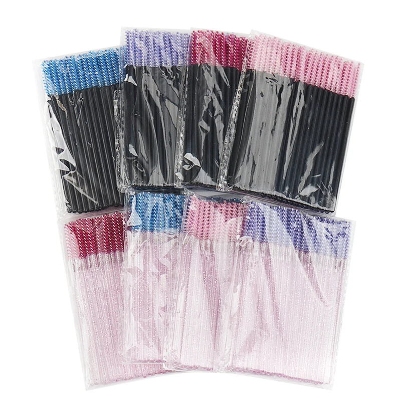 새로운 50Pcs 메이크업 속눈썹 브러쉬 일회용 크리스탈 눈썹 브러쉬 다이아몬드 핸들 마스카라 완드 애플리케이터 속눈썹 연장 도구