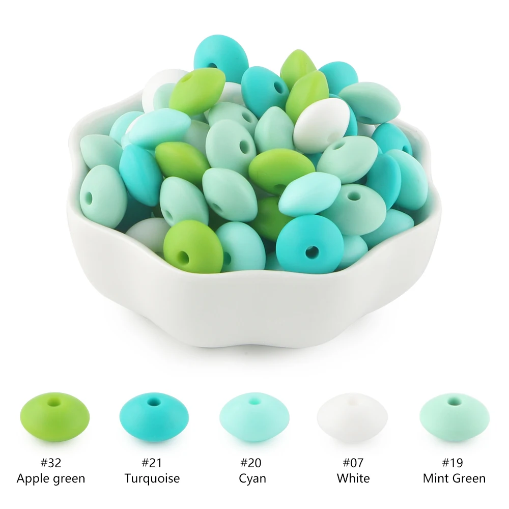 20 개/몫 12mm 렌즈 콩 실리콘 구슬 느슨한 스페이서 구슬 식품 학년 DIY 젖꼭지 체인 목걸이 주판 실리콘 구슬