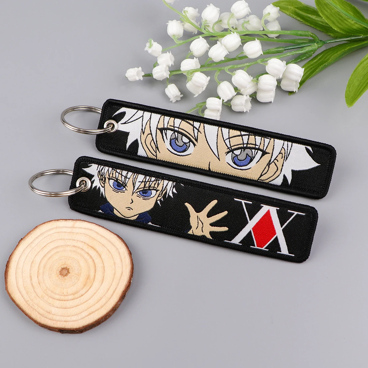 Gojo Satoru 오토바이 만화 키 체인 남성용 만화 애니메이션 열쇠 고리 선물 및 자동차 키 태그 자수 키 패션 쥬얼리