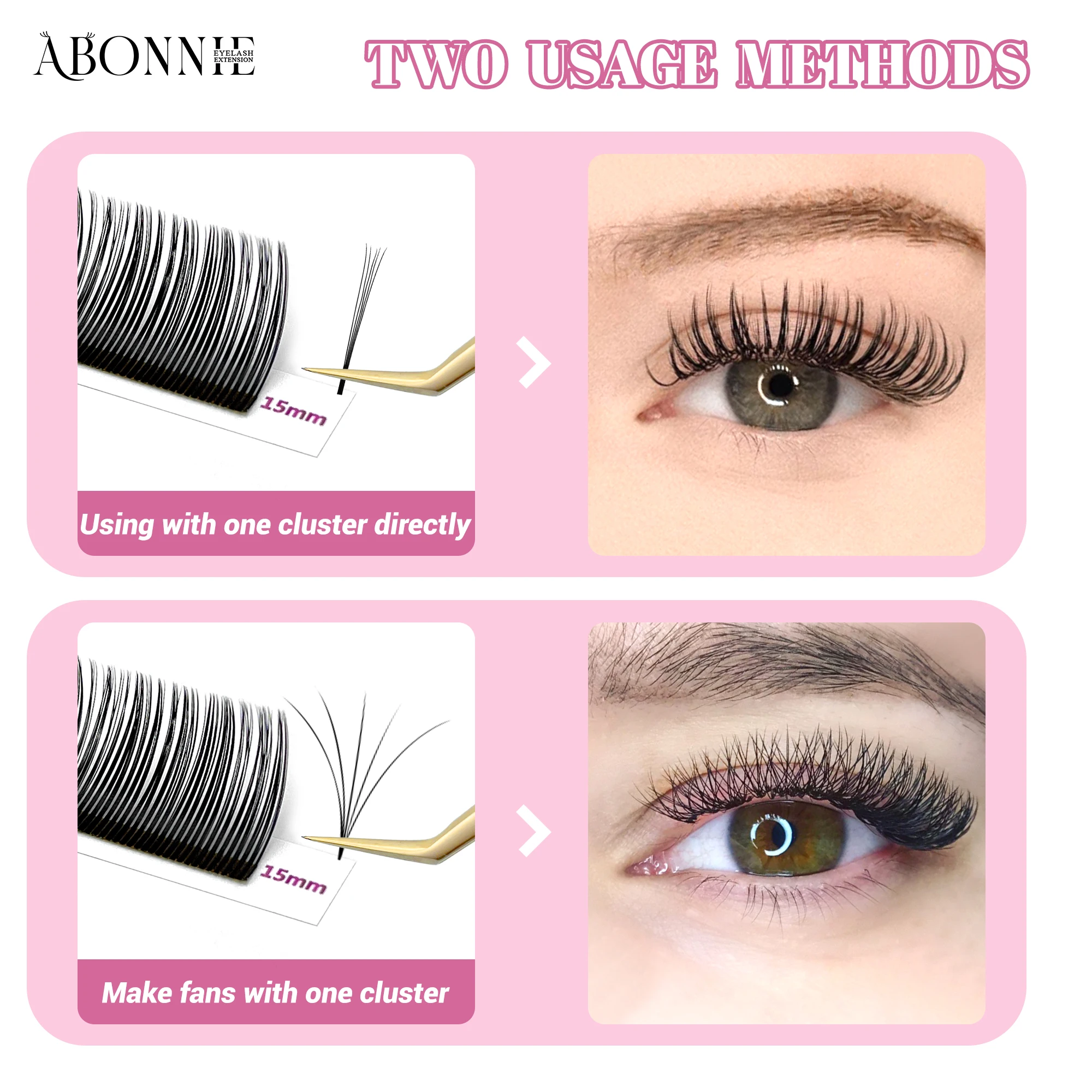 Abonnie 5D 꽃 속눈썹 스파이크 속눈썹 연장 푹신한 볼륨 팬 Wispy Lash Premade