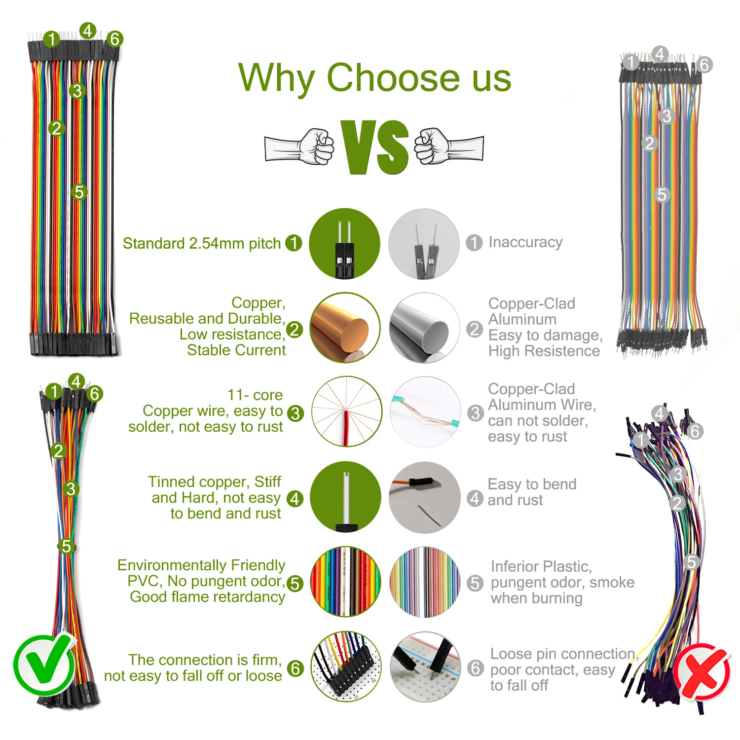 DIY 아두이노 브레드보드용 구리 점퍼 와이어 듀폰 케이블, 암수 24AWG 무납땜 유연한 라인 커넥터, 10cm, 20cm, 30cm