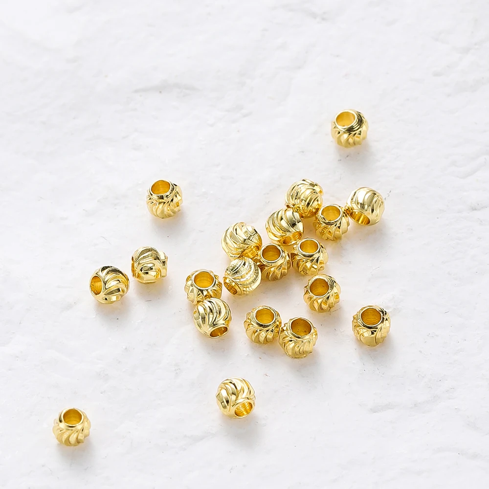 DIY 쥬얼리 액세서리 14K/18K 골드 도금 스트라이프 컷 플라워 비즈 2.5/3/4/5/6mm 스페이서 비즈 대량 핸드 비딩 소재