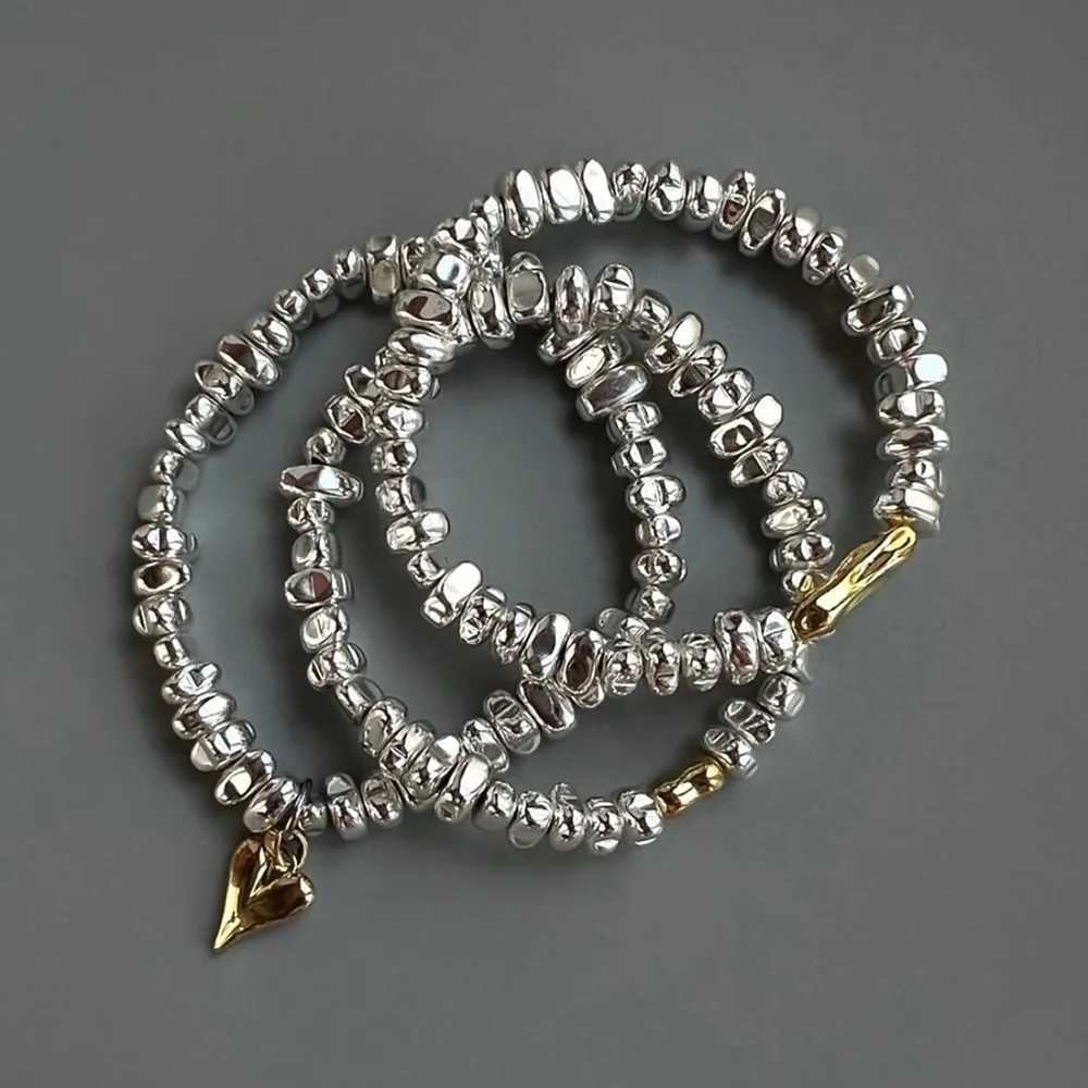 여성용 빈티지 불규칙 CCB 비즈 체인, 하트 펜던트 쥬얼리, 발렌타인 선물, 3 개/세트, 신상 패션 팔찌, B064