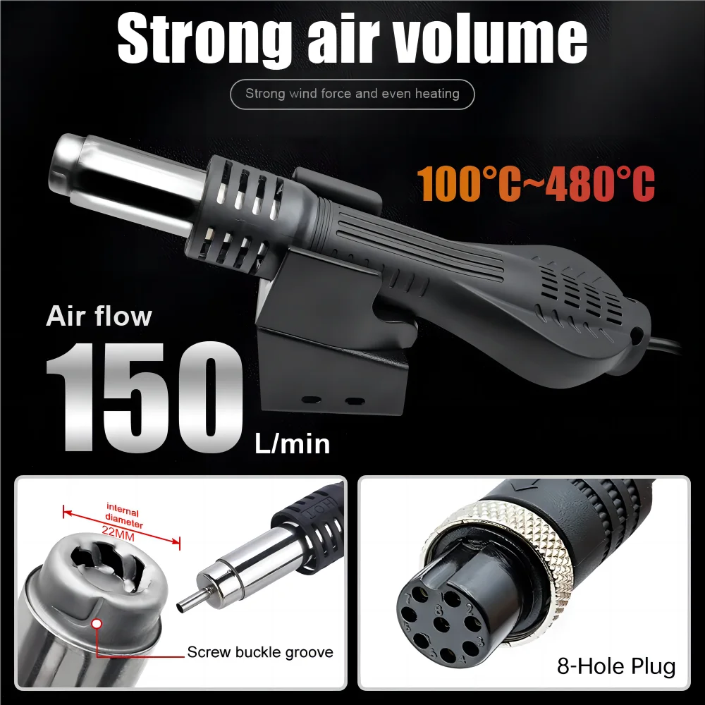 JCD 750W 히트 건 디지털 디스플레이 마이크로 재 작업 납땜 스테이션 용접 수리 도구 용 뜨거운 공기 총 헤어 드라이어 8858