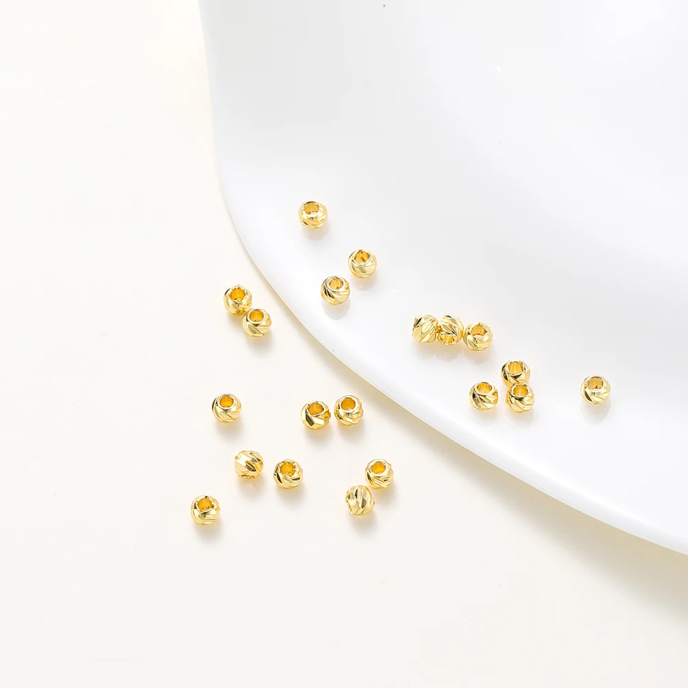 DIY 쥬얼리 액세서리 14K/18K 골드 도금 스트라이프 컷 플라워 비즈 2.5/3/4/5/6mm 스페이서 비즈 대량 핸드 비딩 소재