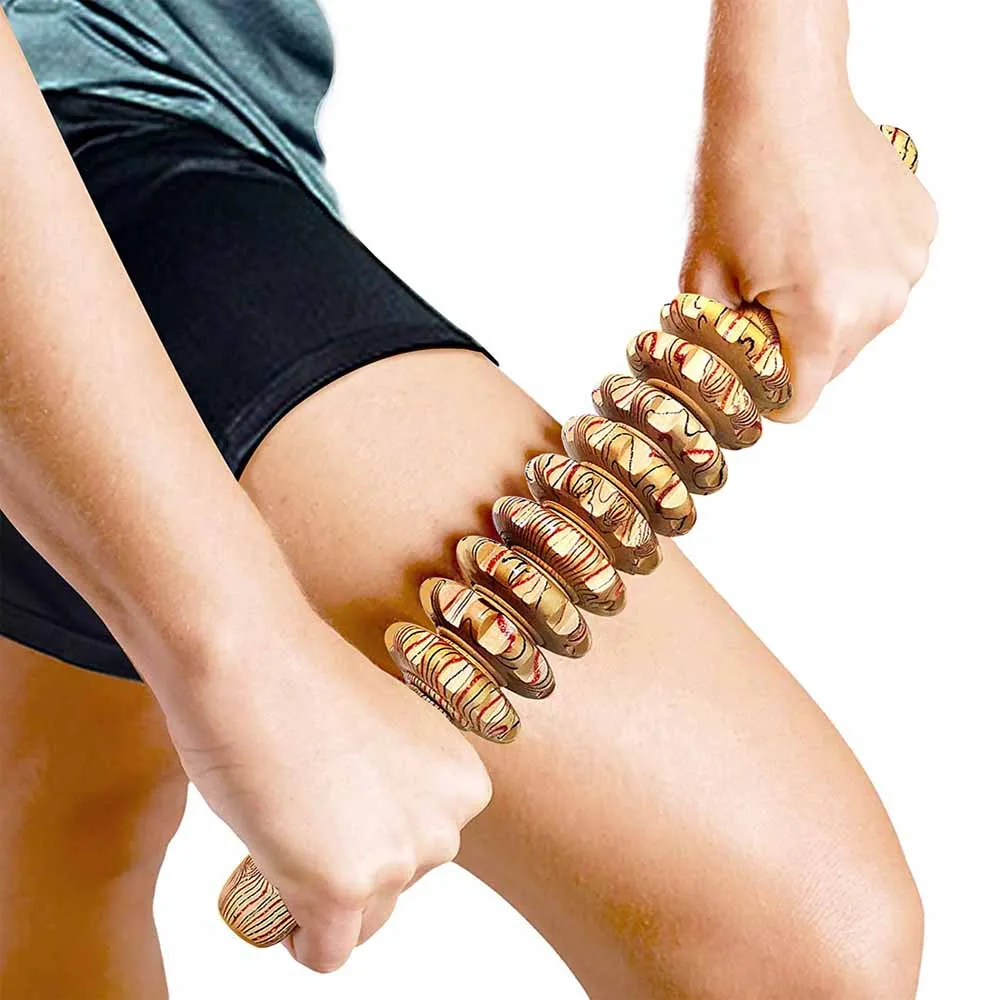 9 롤러 나무 마사지 휴대용 롤러 스틱 트리거 포인트 안티 셀룰 라이트, 신체 근육 통증 완화를위한 수동 마사지 도구