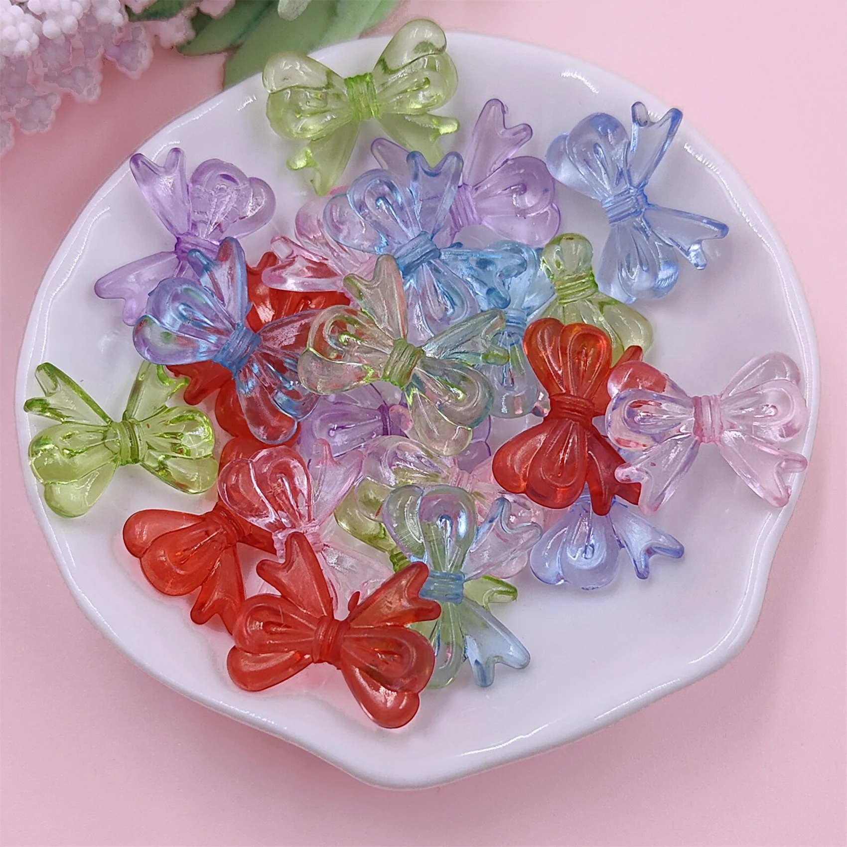 15*19mm 20PCS 여러 가지 빛깔의 투명 활 아크릴 구슬 DIY 수제 보석 귀걸이 키 체인 소재 액세서리