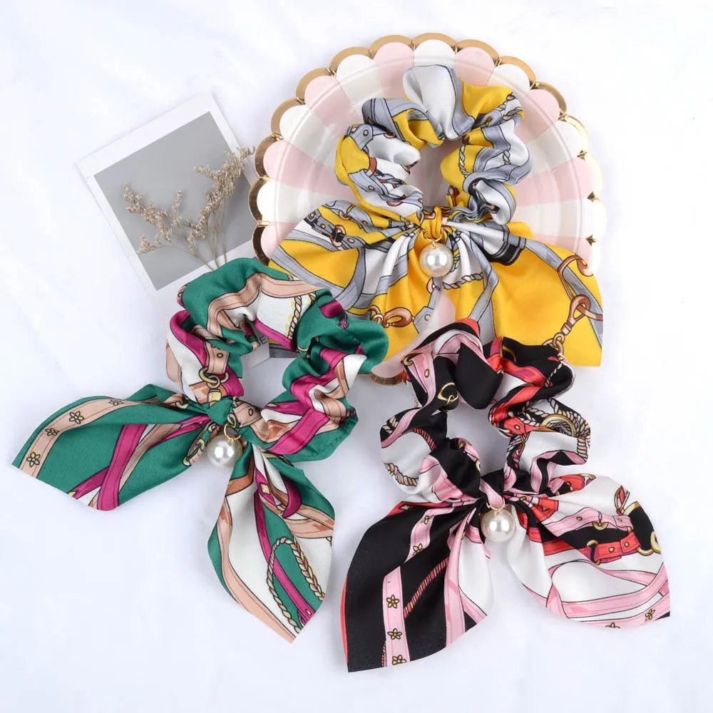 여자를위한 새로운 시폰 Bowknot 탄성 헤어 밴드 여자 솔리드 컬러 Scrunchies 머리띠 헤어 넥타이 포니 테일 홀더 헤어 액세서리