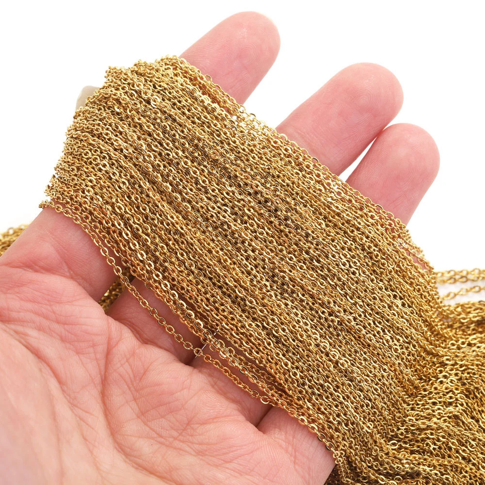 LUXUKISSKIDS 스테인레스 스틸 체인 목걸이 여자 10 개/몫 대량 도매 DIY 롤로 2mm 체인 보석 만들기위한 페이드 초커 없음