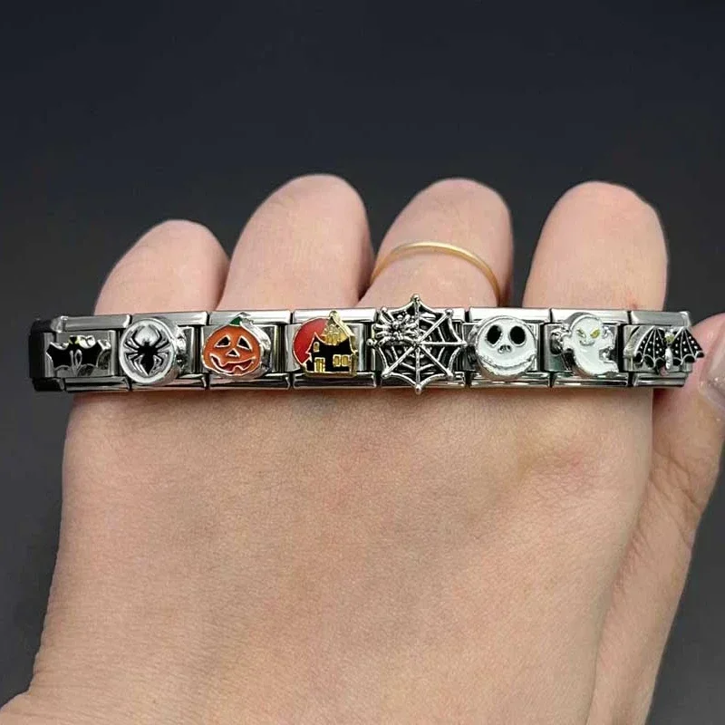 이탈리아 매력 스테인리스 스틸 팔찌 DIY 접합 모듈, 할로윈 시리즈, 맞춤형 조립 탄성, 다크 쿨, 9mm