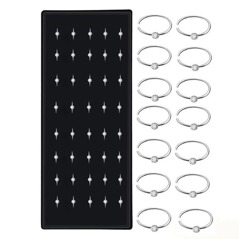 40/60PC 세트 패션 크리스탈 C 모양 코 링 스테인레스 스틸 여성을위한 여러 가지 빛깔의 벤드 코 스터드 Aro Nariz Anneau Nez 피어싱