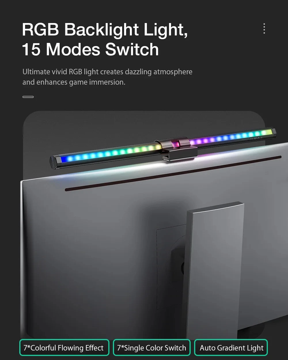 RGB 데스크탑 분위기 조명 스트립, LED 눈 보호 학습 독서 행잉 램프, PC 디스플레이 스크린 조명, 야간 조명