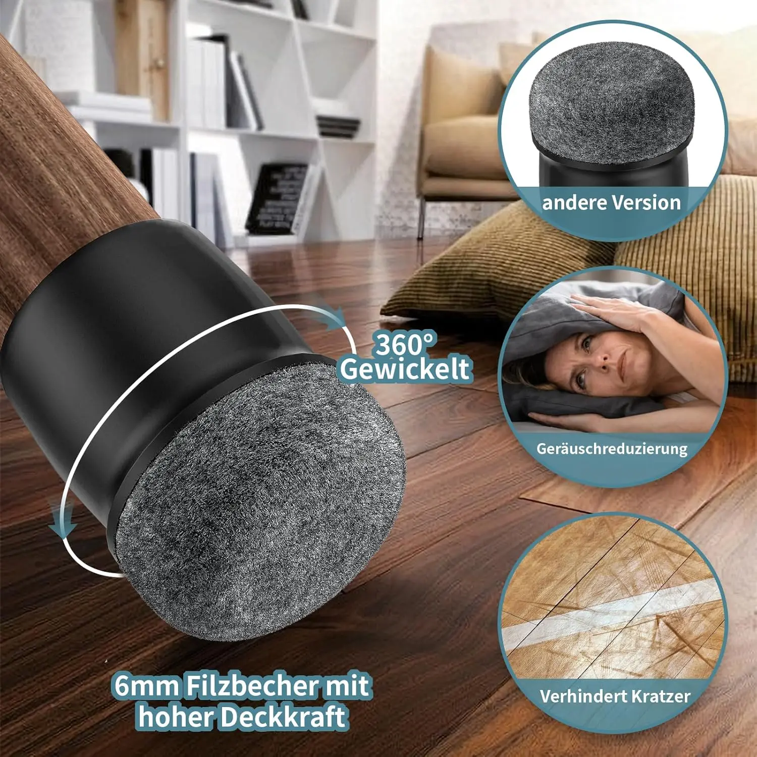 8PCS 검은 의자 다리 보호대 발 커버 두꺼운 랩 펠트 패드와 대각선 실리콘 가구 테이블 피트 바닥 보호