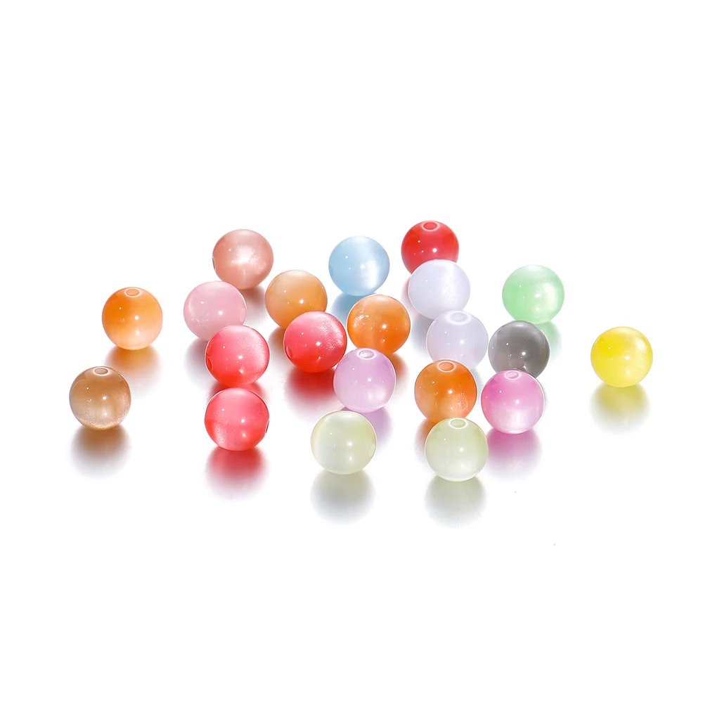 10/20 개/몫 8/10/12mm 수지 모조 고양이 눈 라운드 비즈 수제 만들기 보석 Diy 팔찌 목걸이 액세서리