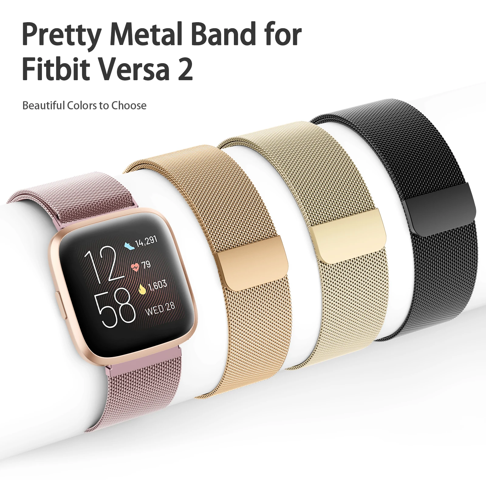 Fitbit Versa 1/Versa 2/versa 3/Versa 4용 금속 마그네틱 스트랩 Fitbit Versa Lite/Sense 2 스트랩용 밴드 팔찌 손목 밴드
