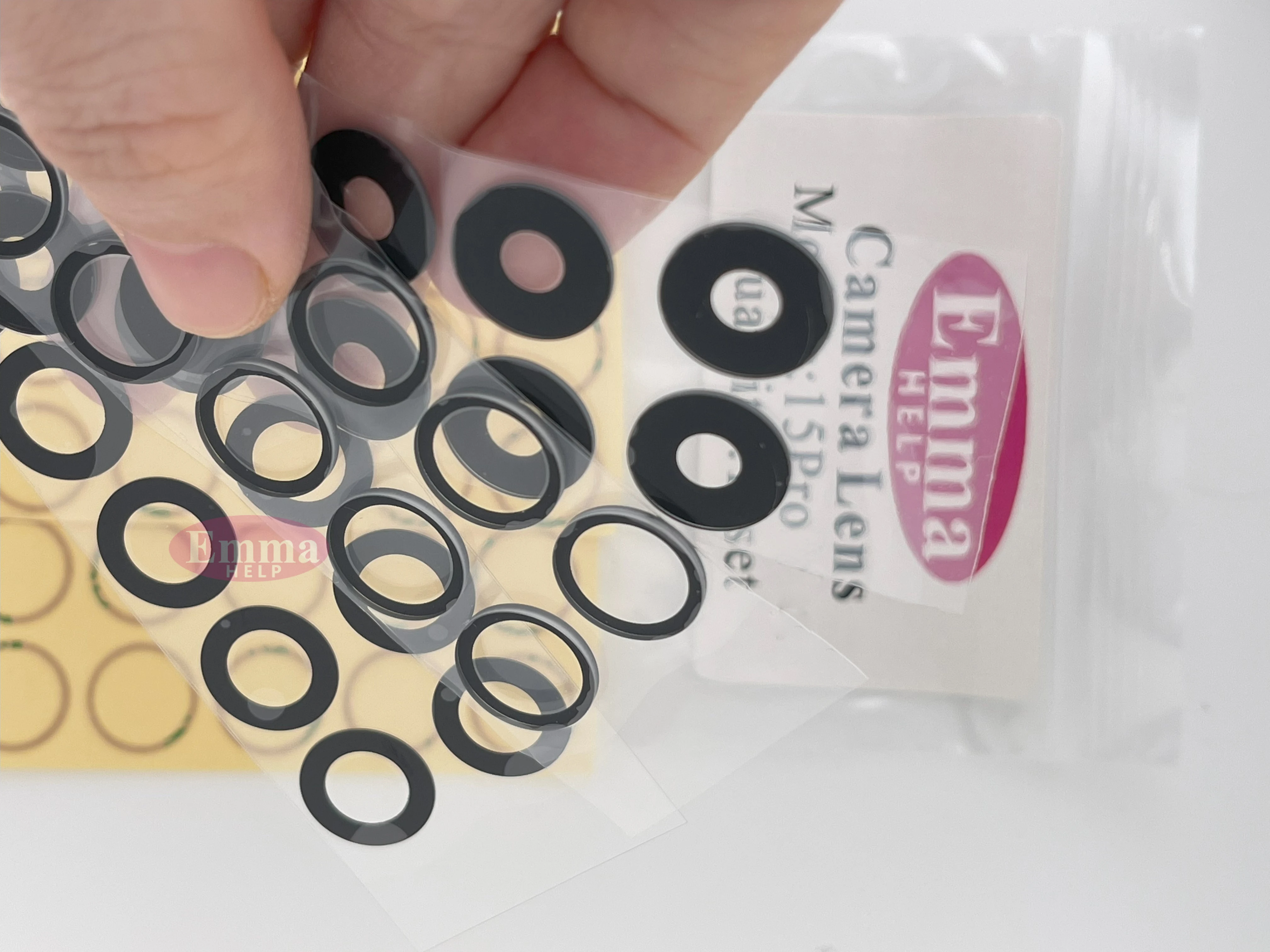 EmmaHelp 10set 후면 카메라 유리 iPhone 15 14 13 XR X XS SE 7 8 11 12 Pro Max 후면 카메라 렌즈 커버 교체 스티커 A +