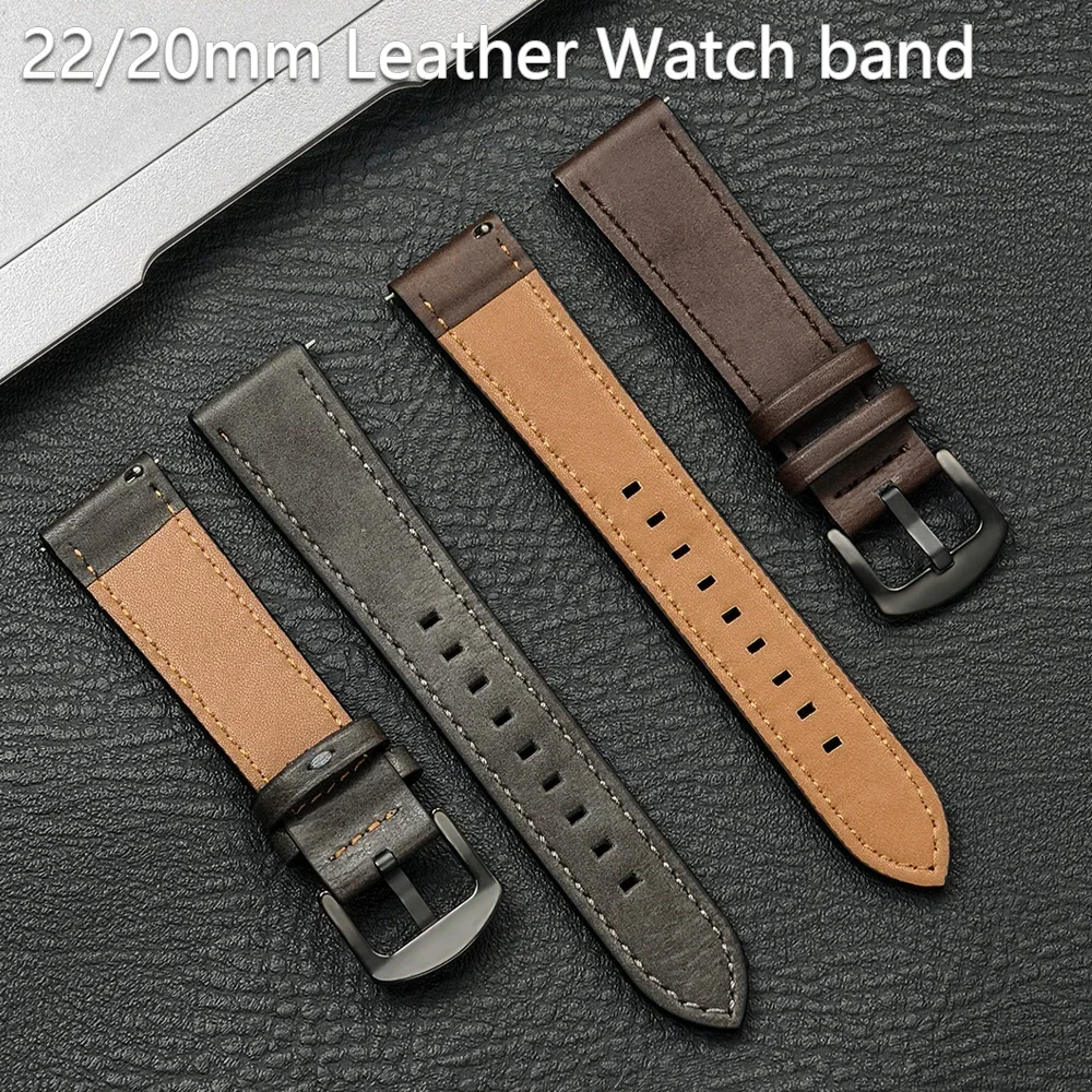삼성 갤럭시 시계 7/6/5/4 용 20mm 22mm 가죽 스트랩 Xiaomi Redmi Watch 3 Lite/Active 용 40 44mm 기어 밴드 빈티지 팔찌
