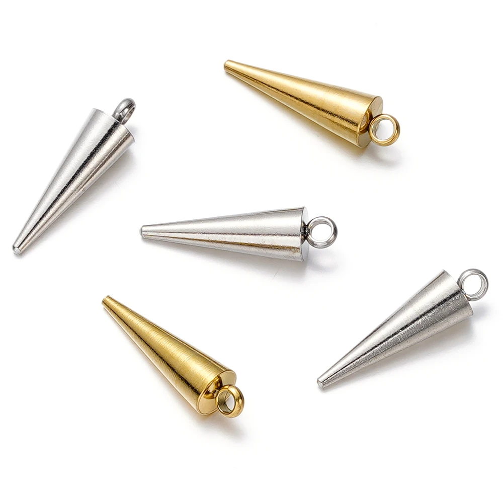 10 개/몫 스테인레스 스틸 콘 매력 여성을위한 레트로 스파이크 비즈 펜던트 남자 후프 귀걸이 DIY 쥬얼리 용품 만들기