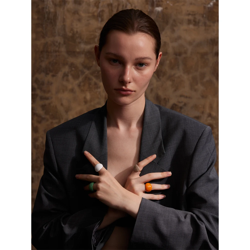 Yhpup 스테인레스 스틸 패션 즐거운 캔디 멀티 컬러 카키 오렌지 블루 화이트 에나멜 반지 방수 조절 매력 쥬얼리