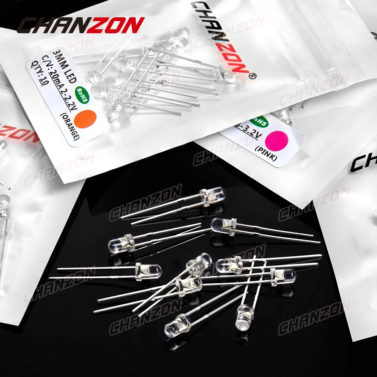 100pcs 3mm LED 다이오드 울트라 브라이트 따뜻한 화이트 레드 그린 블루 UV 퍼플 옐로우 오렌지 핑크 2V 3V 여러 가지 빛깔의 방출 구색