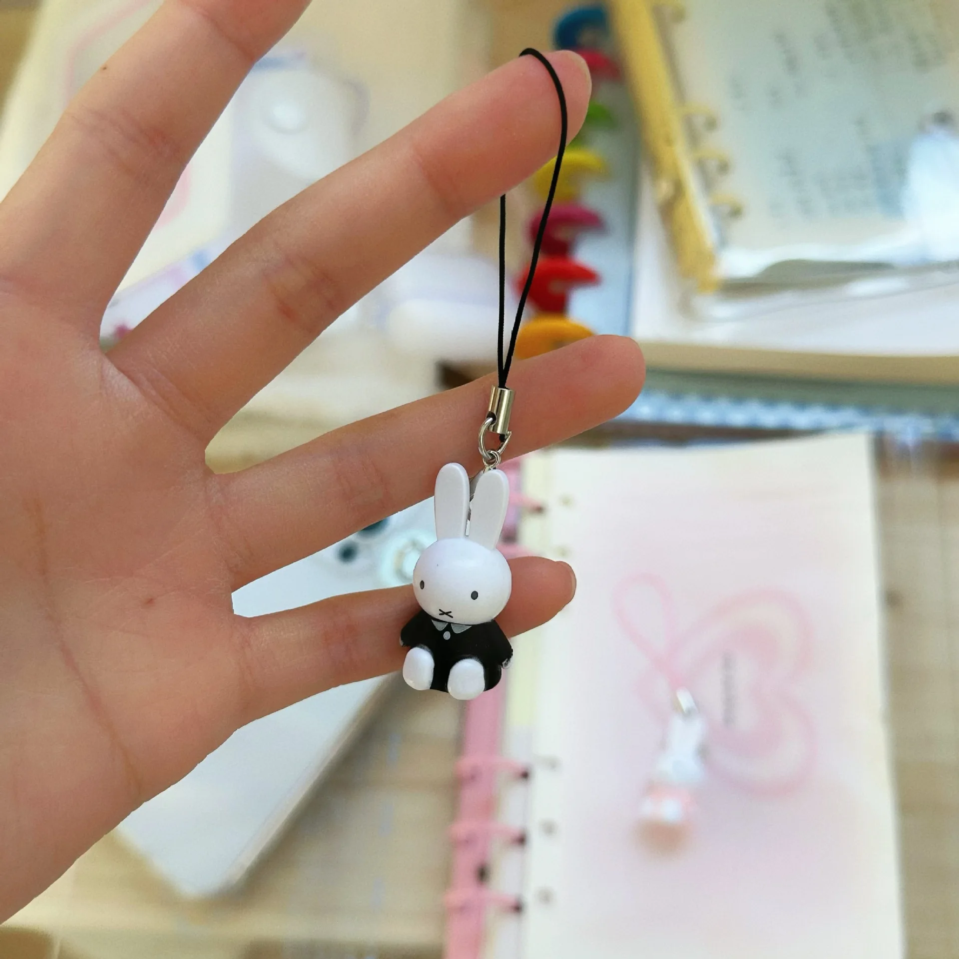 Kawaii Miffy 열쇠 고리 만화 귀여운 배낭 펜던트 장식품 휴대 전화 체인 크리스마스 선물