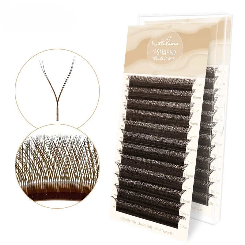 NATUHANA 브라운 W 모양의 2D 3D 4D 5D W 자연 소프트 자동 꽃 미리 만들어진 팬 속눈썹 확장