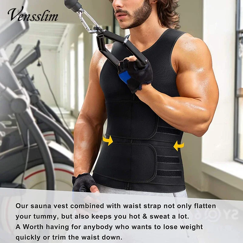 Vensslim 남성 바디 셰이퍼 허리 트레이너 조끼 슬리밍 셔츠 사우나 땀 압축 언더 셔츠 Shapewear Fat Burner Workout Tops