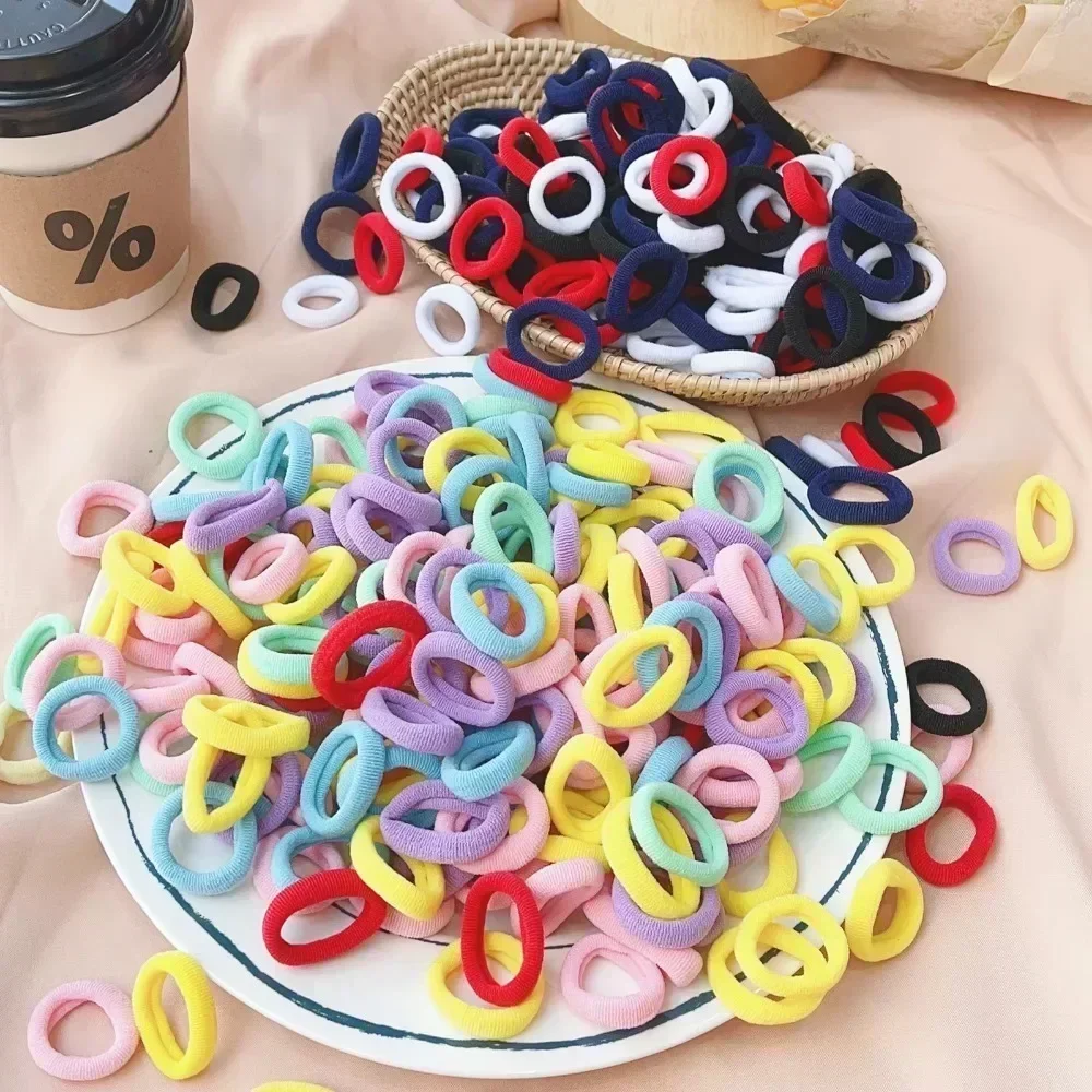 50 개/가방 여자를위한 다채로운 기본 나일론 Ealstic 헤어 넥타이 포니 테일 잡아 Scrunchie 고무 밴드 아이 패션 헤어 액세서리