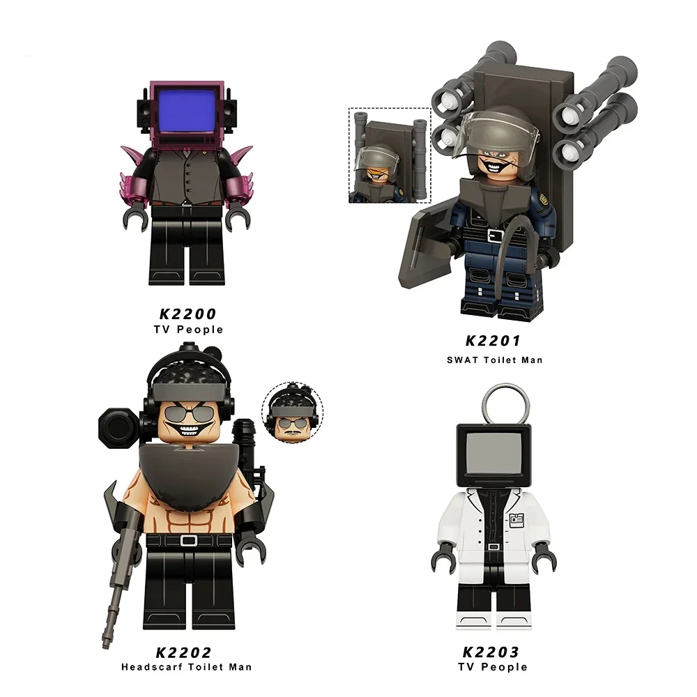 새로운 Skibidi 화장실 남자 애니메이션 만화 벽돌 인형 카메라맨 스피커 TV 남자 미니 액션 벽돌 장난감 피규어 빌딩 블록