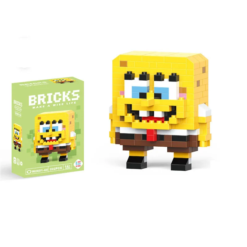 디즈니 작은 세분화 된 건물 모델 장난감 만화 캐릭터 스티치, 스폰지 밥 미니 블록 장난감 어린이를위한 크리스마스 선물