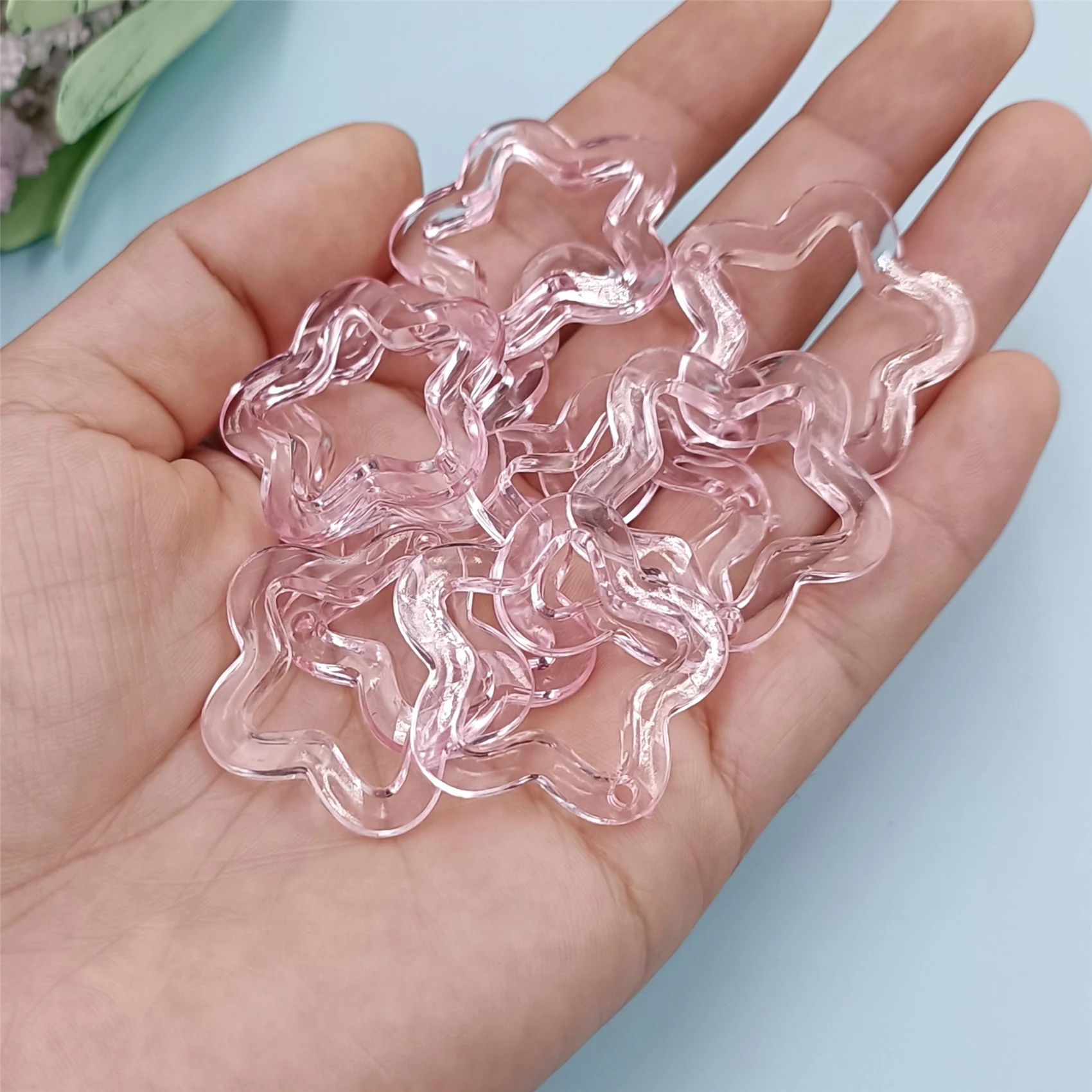 10Pcs 30mm 아크릴 투명 할로우 스타 루즈 비즈 DIY 쥬얼리 펜던트 키 체인 Windbell 수제 패션 액세서리