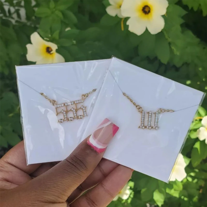 여성을위한 천사 숫자 목걸이 남성 111 222 333 스테인레스 스틸 체인 지르콘 펜던트 목걸이 생일 보석 선물