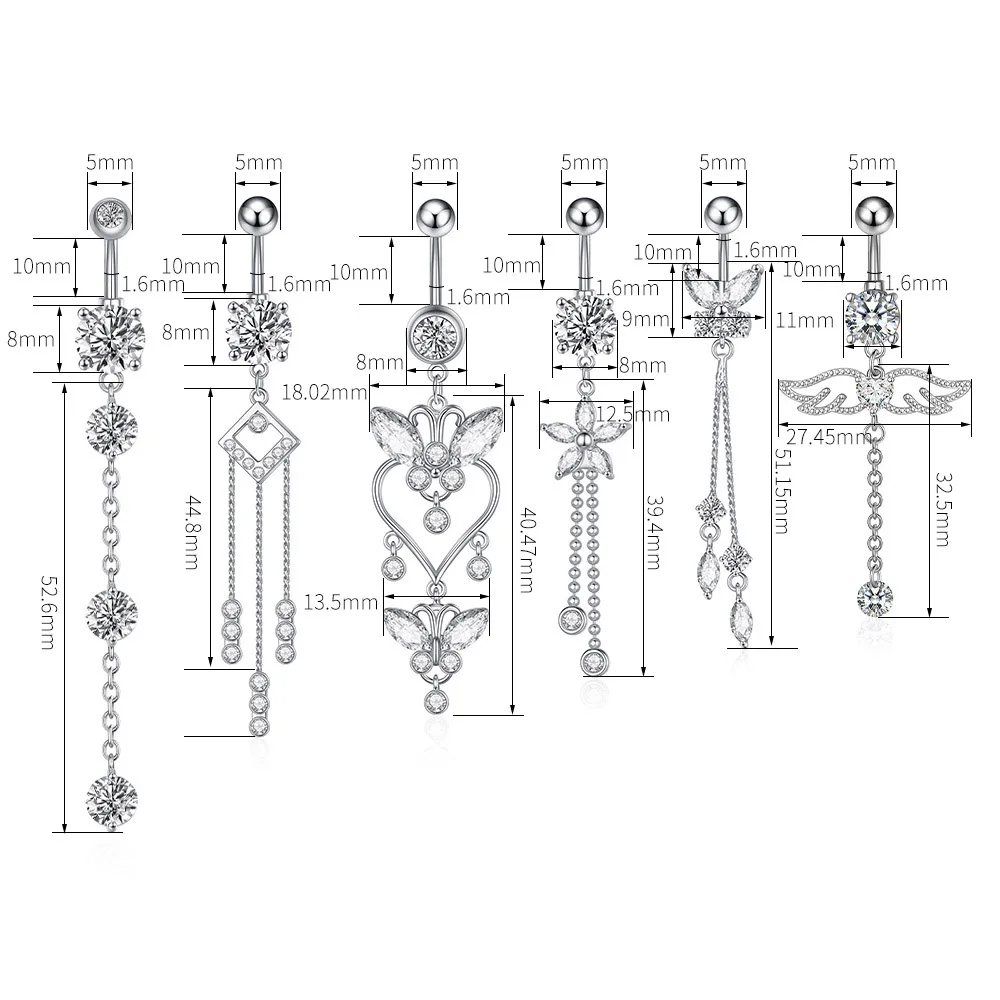 트렌디 한 천사 배꼽 반지 스테인레스 스틸 지르콘 나비 배꼽 피어싱 여성을위한 외과 바디 배꼽 쥬얼리 펜던트