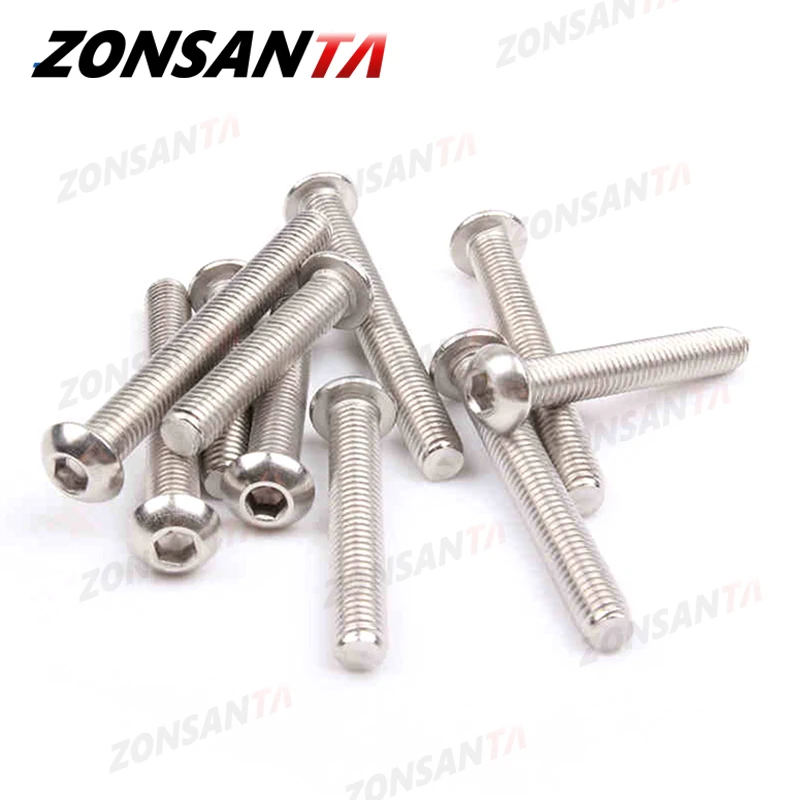 ZONSANTA-ISO7380 M2 M2.5 M3 M4 M5 M6 304 A2 원형 304 스테인레스 스틸 나사, 육각 소켓 버튼 헤드 알렌 볼트 기계식 나사