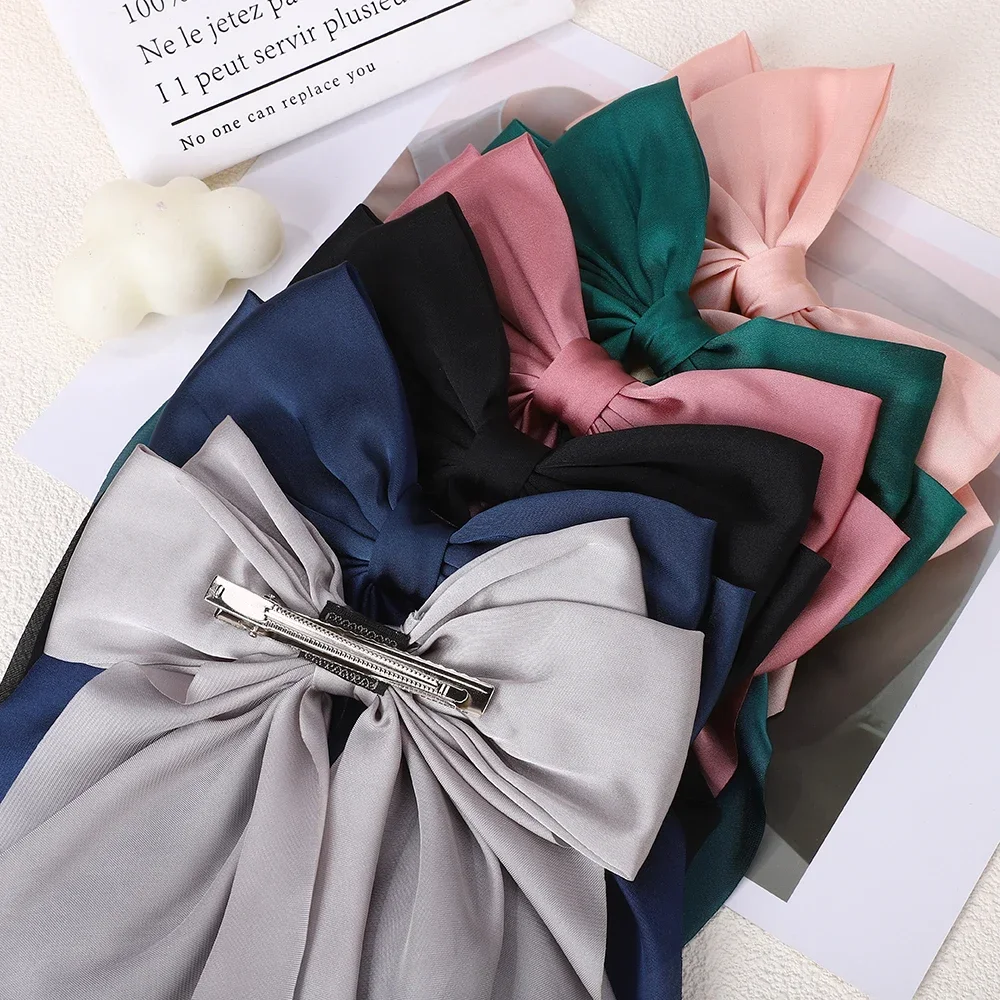 여아용 긴 활 플로트 새틴 클립, 뒷머리 헤어 클립, 인터넷 레드, 같은 기질, 우아한 헤어 액세서리 선물