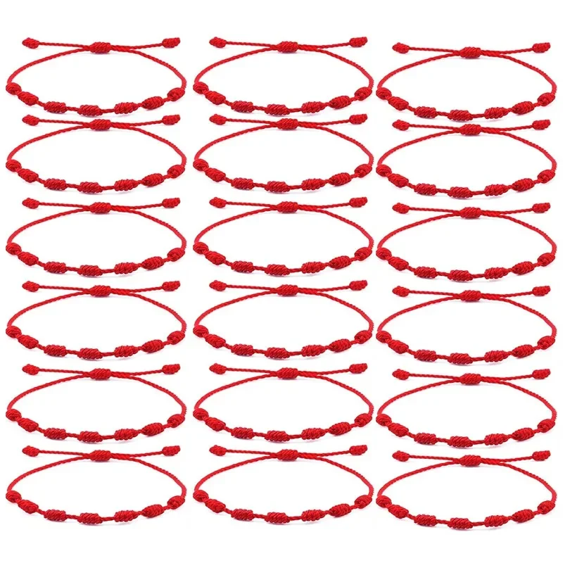 행운의 7 매듭을위한 레드 스트링 팔찌 커플 Friends 부적 쥬얼리 액세서리를위한 조정 가능한 수제 DIY 로프 Bangles