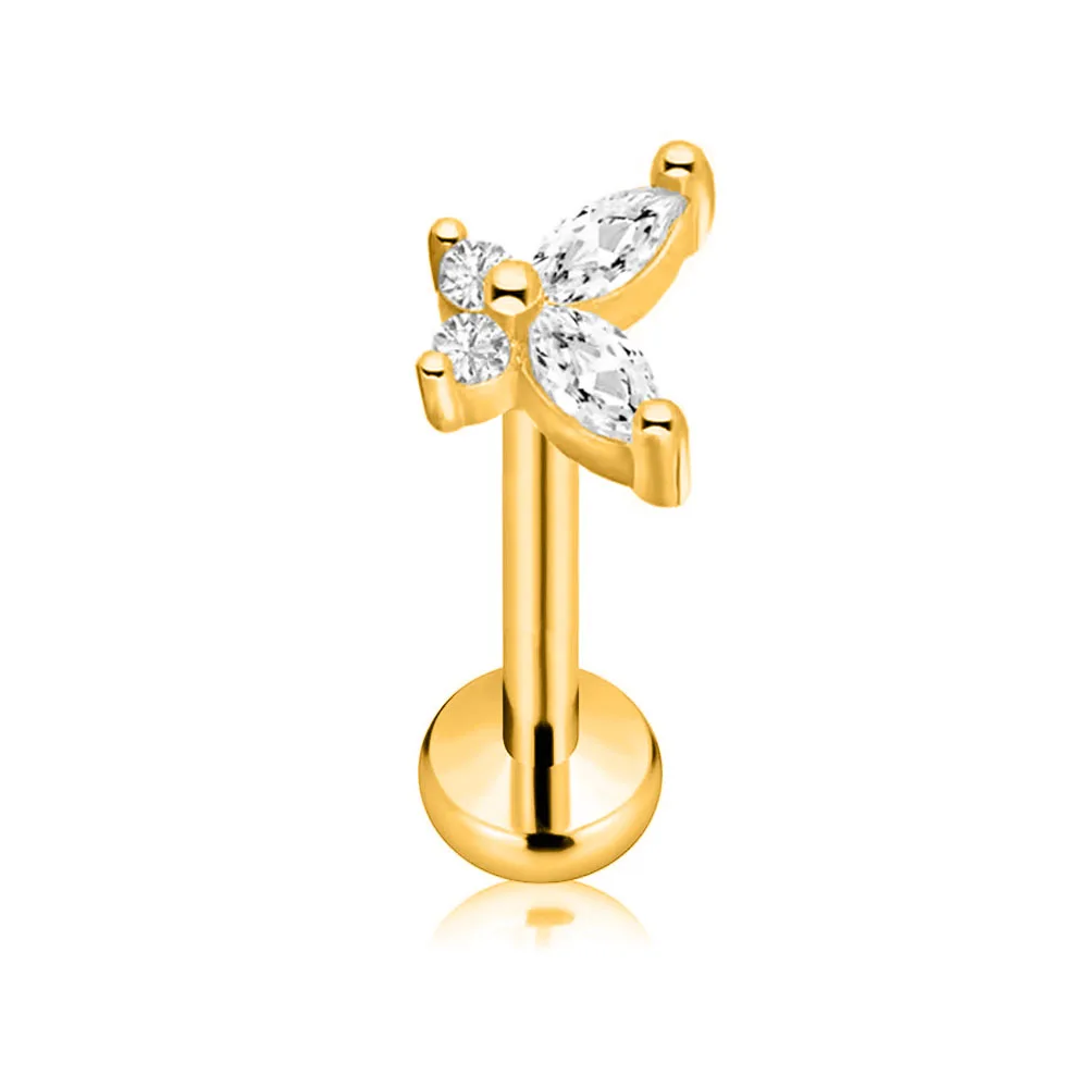 ASTM F136 G23 티타늄 플라워 문 나비 나사없는 피어싱 라이트닝 핀 푸시 인 립 스터드 Daith Conch 귀걸이 16G 18G 20G