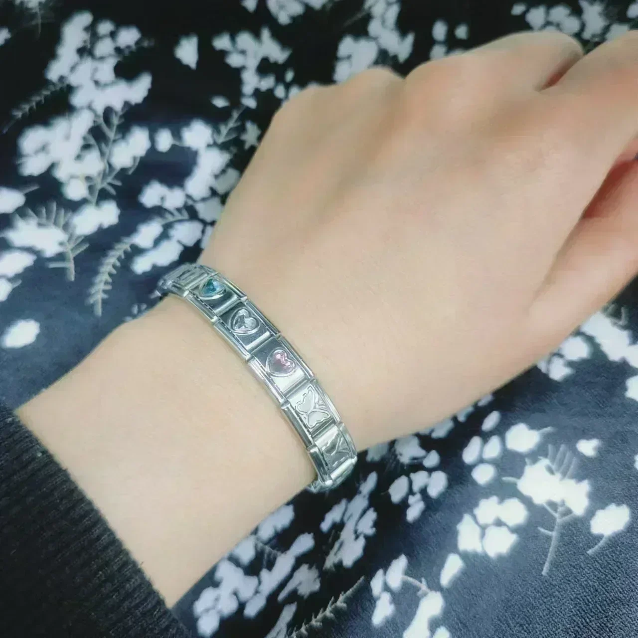 새로운 로맨틱 러브 하트 스파클링 이탈리아 매력 링크 팔찌 스테인레스 스틸 쥬얼리 DIY 여자 친구 발렌타인 데이 선물 만들기