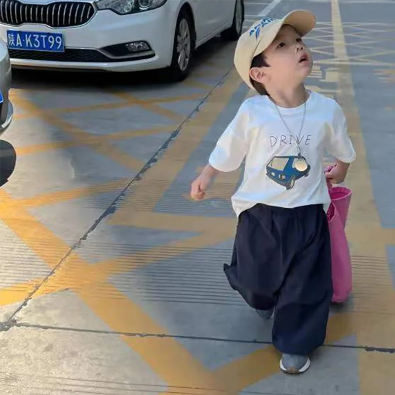 코튼 하프 슬리브 티셔츠 소년 어린이 2025 여름 베이비 남여 의상 스포츠 캐주얼 티셔츠 소녀 만화 자동차 트렌디 풀오버 셔츠