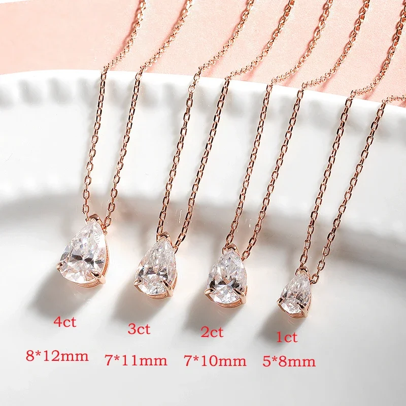 Smyoue 인증 1CT 2CT 배 컷 D VVS1 Moissanite 목걸이 여성용 18k 골드 도금 보석 100% 스털링 실버 925 펜던트